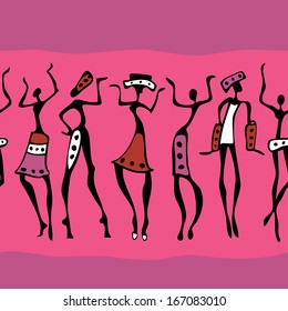 African dancers silhouette. Figures of african dancer . Seamless Vector  Illustration.