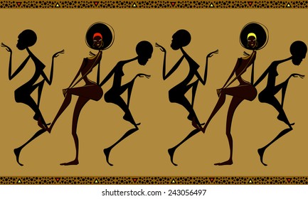 African dancing women seamless pattern