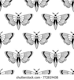 African deaths head hawkmoth seamless doodle pattern