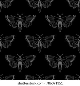 African deaths head hawkmoth seamless doodle pattern