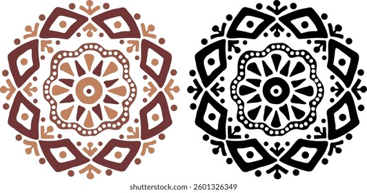 African decorative circle ornament vector illustration. Hand drawn circular ethnic art for bohemian interior design. Tribal pattern for plate, rug or other round printing design. Ring embroidery art.