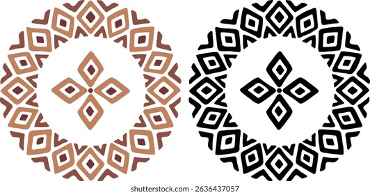 African decorative circle ornament vector illustration. Hand drawn circular ethnic art for bohemian interior design. Tribal pattern for plate, rug or other round printing design. Ring embroidery art.