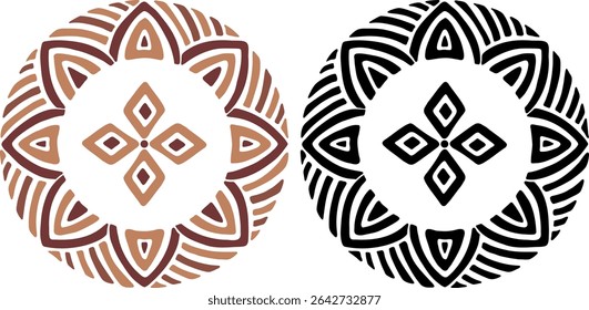 African decorative circle ornament vector illustration. Hand drawn circular ethnic art for bohemian interior design. Tribal pattern for plate, rug or other round printing design. Ring embroidery art.