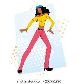 African descent funky beautiful girl happy dancing 