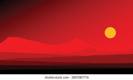 African desert abstract background with sand color gradation and red sky