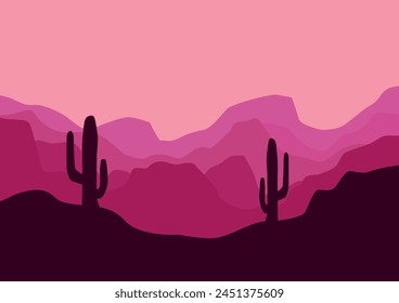 African desert landscape panorama. Vector illustration in flat style.