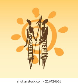 African design. Beautiful ethnic silhouettes, freehand drawing vector