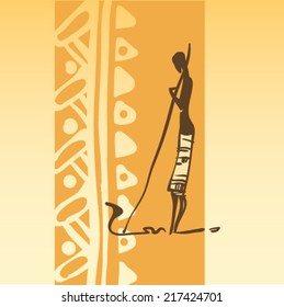 African design. Beautiful ethnic silhouettes, freehand drawing vector