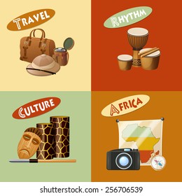 African design concept set with travel rhythm africa culture icons isolated vector illustration