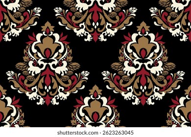 African design seamless pattern on black background vector illustration.Ikat ethnic oriental embroidery traditional.Aztec style,abstract background.design for texture,fabric,clothing,decoration,print