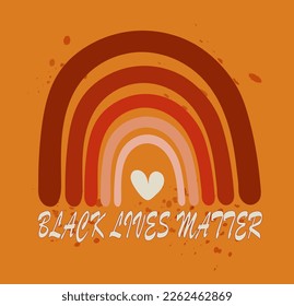 African design for wallpaper, banner Black lives matter. Rainbow boho with heart on orange background. Image for print, post, social media.  Social concept illustration black history 