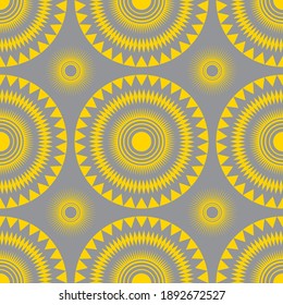 African Design Zigzag Circles Yellow and Grey for Fabric and Textile Print