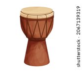 African djembe drum in cartoon style isolated on white background. Ethnic, traditional musical instrument. Vector illustration