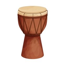 Coffret De Djembe Africain En Dessin Animé Isolé Sur Fond Blanc. Instrument De Musique Ethnique Et Traditionnel. Illustration Vectorielle