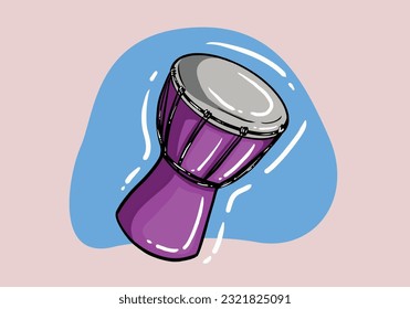 African djembe drum in cartoon style isolated on background. Ethnic, traditional musical instrument.