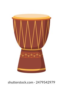 Tambor de djembe africano aislado sobre fondo blanco. Instrumento musical tradicional étnico. Vector