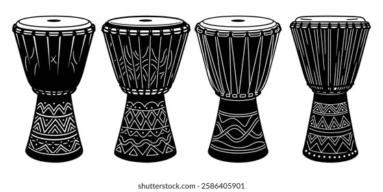 African Djembe Drums Set vector silhouette