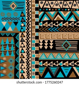 Textura étnica de doodle africano en colores azul y marrón