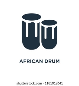 African drum icon. Black filled vector illustration. African drum symbol on white background. Can be used in web and mobile.