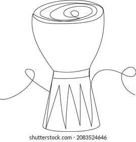 African Drum in one line on a white background. Music of tribes, islands, summer holidays. Creating a rhythm for rituals. Ethnic musical instrument.Vector illustration with editable stroke.