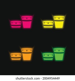 Juego de tambores africanos con diseño de cuatro colores brillante neón vectorial icono