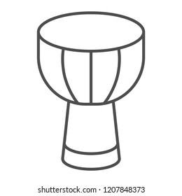 African drum thin line icon, musical and instrument, african wood djembe sign, vector graphics, a linear pattern on a white background, eps 10.