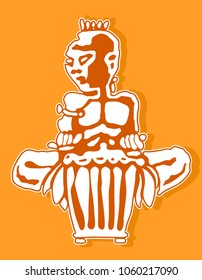 African drummer. Percussion players. Tribal bongo or djembe music. Sticker logo Hand drawing in ethnic style. Vector illustration