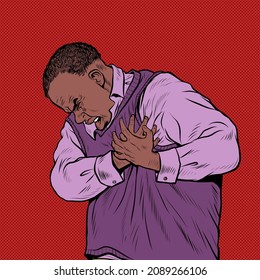 les douleurs cardiaques des personnes âgées en afrique, l'infarctus du myocarde, l'arythmie de crise hypertensive et d'autres maladies de la cardiologie. Illustration vectorielle rétro pop art années 50 années 60 style kitsch vintage