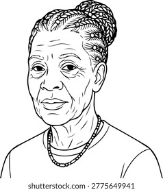 African Elderly Woman with Cornrows Braided Hairstyle – Graceful Line Art Vector Portrait