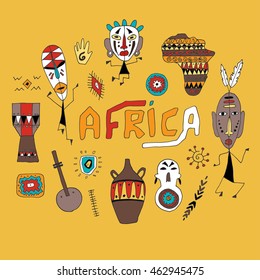 African elements. African collection. Vector illustration in sketch style. Hand drawn design elements.