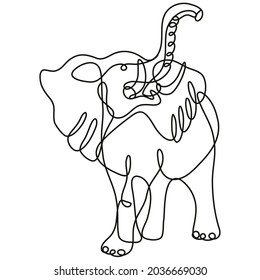African Elephant Charging Front View Continuous Line Drawing 