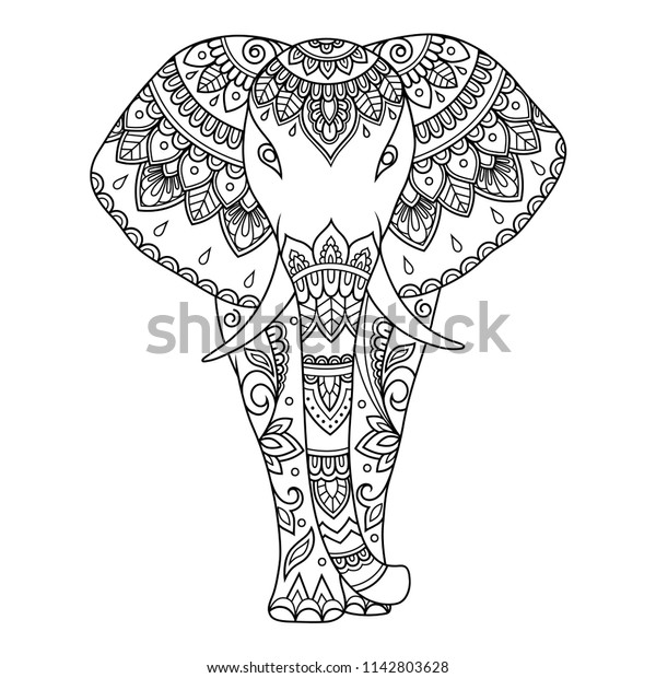 African Elephant Decorated Indian Ethnic Floral Stock Vector (Royalty ...