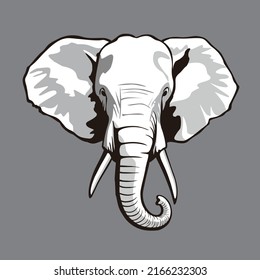 Cabeza de elefante africano con ilustración vectorial de tronco enrollado aislado