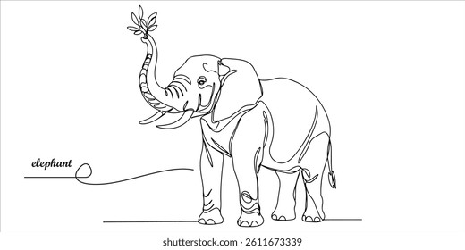 African elephant leaf continuous single line art drawing sketch on white background	
