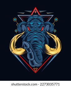 African elephant logo - vector illustration, emblem design on sacred geometry background