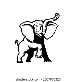 African Elephant Loxodonta African Bush Elephant or African Forest Elephant Prancing Stencil Black and White 