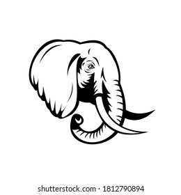 African Elephant Loxodonta African Bush Elephant or African Forest Elephant Head Stencil Black and White 