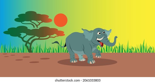 African elephant painting cute cartoon sketch. an editable vector illustration