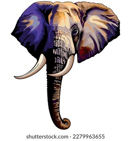 African Elephant Portrait Vector Illustration isolated on white
