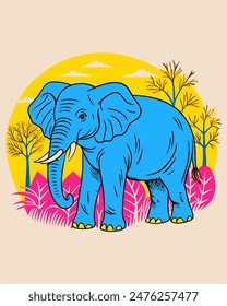 Afrikanischer Elefant in der Savanne. Flache Vektorillustration