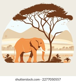 African elephant in the savanna. Threatened or endangered species animals. Flat vector illustration concept