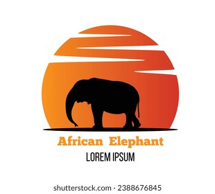 African Elephant Silhouette in Sunrise. Wildlife and nature concept vector art