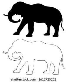 African elephant silhouette view .Vector hand-drawn illustration isolated on white background.Perfect for invitations, greeting cards, print, flyers, posters.