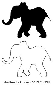 African elephant silhouette view .Vector hand-drawn illustration isolated on white background.Perfect for invitations, greeting cards, print, flyers, posters.