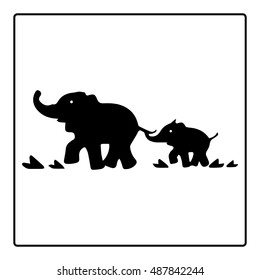 African elephant silhouettes. Vector illustration of Elephant silhouettes on white background. Graphic design with animal of tropical zone.