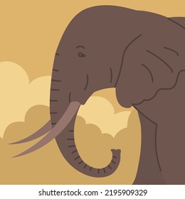 African elephant with trunk and tusks. Large herbivorous mammal. Zoo wild animal. Wild savanna landscape. Wildlife and zoo. Nature and fauna. Cartoon vector illustration