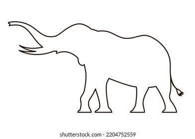 African elephant with tusks. Black line silhouette. Savannah wild animal. Big herbivorous mammal. Logo design template, sign, symbol. Vector illustration isolated on white background