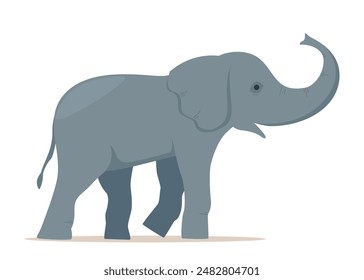 African elephant with tusks. Savannah wild animal. Large herbivorous mammal. Flat vector illustration isolated on white background