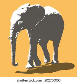 African Elephant Vector Illustration, two color mode