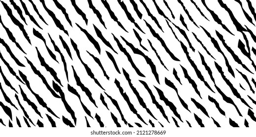 African Endless Zebra. Black Animal Print. Seamless Animal Pattern. Wild Fur Abstract Background. Stripe Animal Pattern. White Jungle Paint. Black Cute Tiger. Exotic Cool Leopard Stripe Repeat Texture